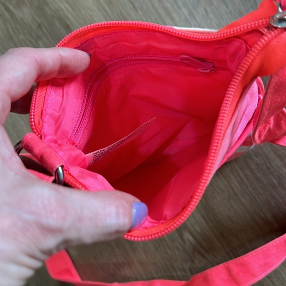 Bright Coral Chevron Crossbody purse with main zipper & front Velcro pouch - Picture 10 of 11